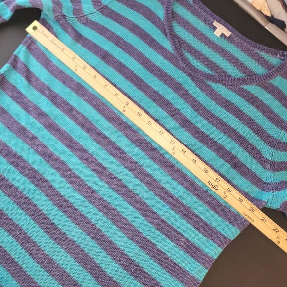 Talbots Linen Blue Striped Sweater Top XL - Picture 6 of 8